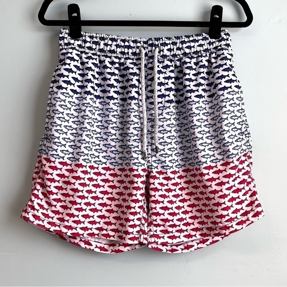 The Endless Summer red white & blue shark print swim shorts-M - Picture 1 of 4